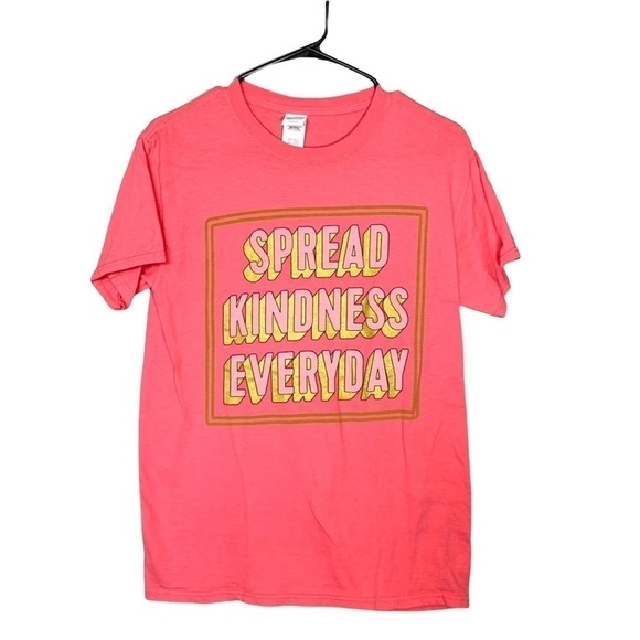 Gildan Coral Pink Gold Glitter Spread Kindness Everyday Graphic T-Shirt Size S - Picture 4 of 15